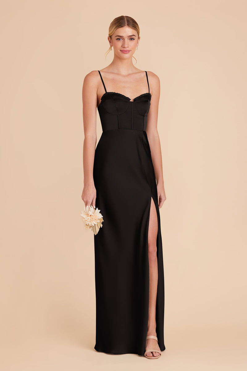Black Jessica Matte Satin Dress by Birdy Grey
