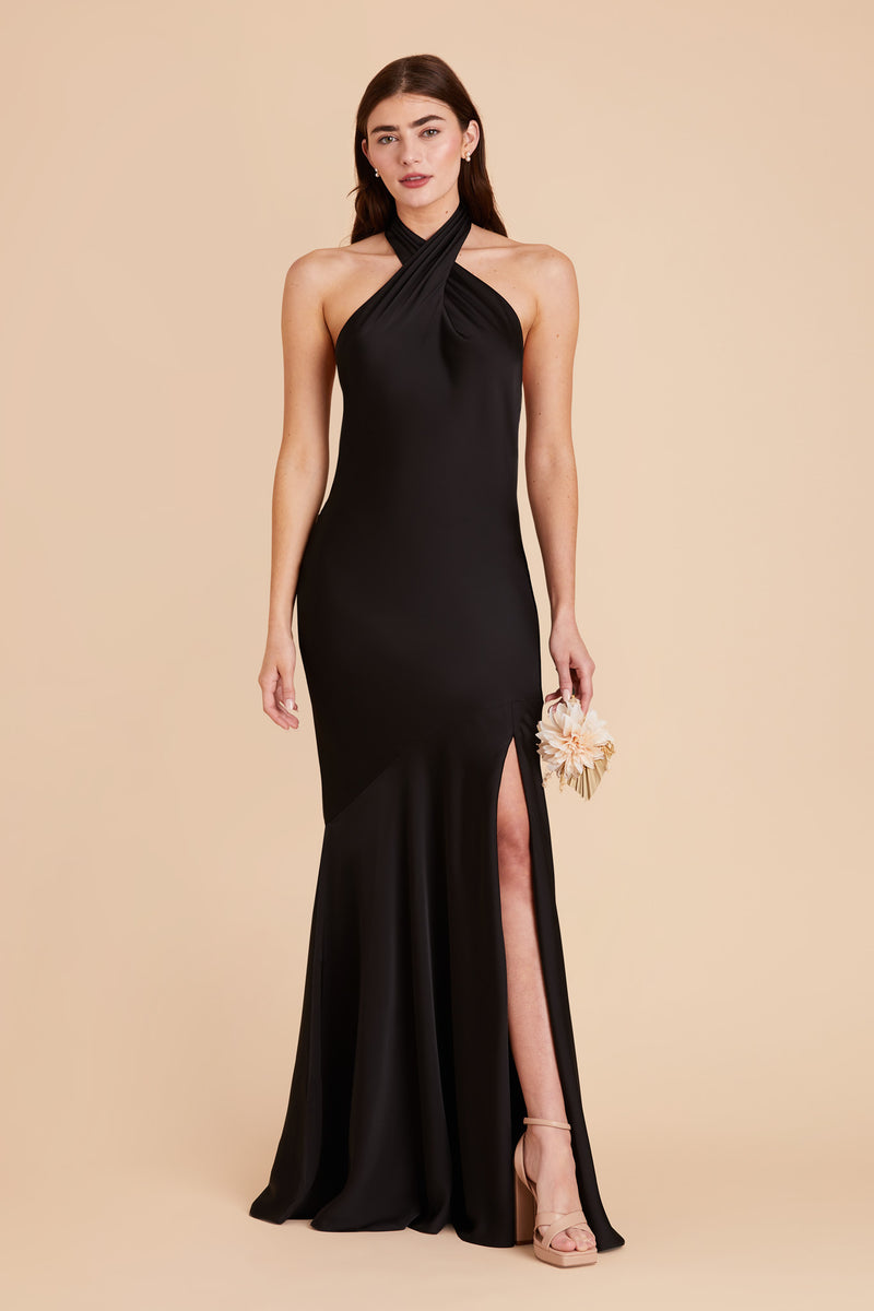 Black Stephanie Matte Satin Dress By Birdy Grey