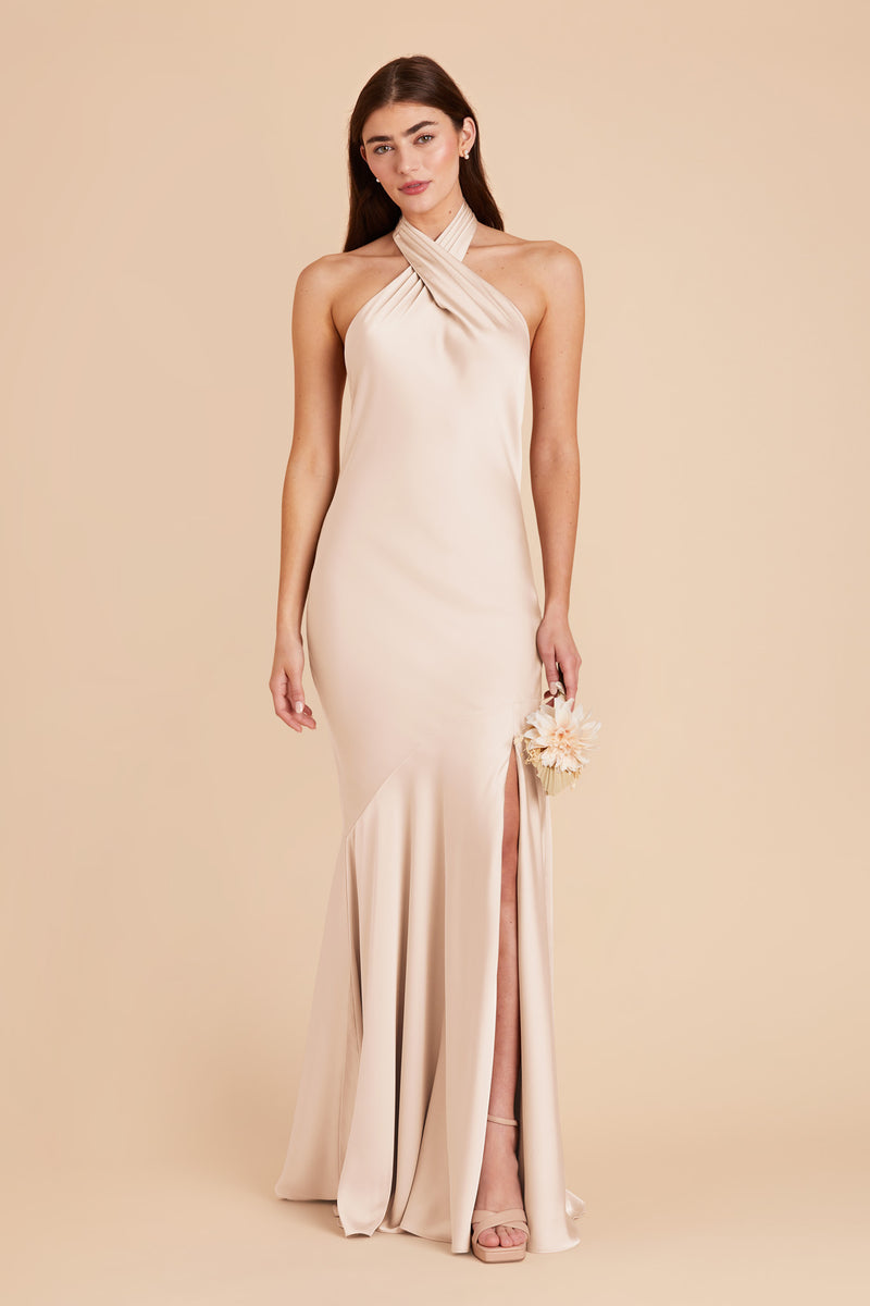 Champagne Stephanie Matte Satin Dress by Birdy Grey