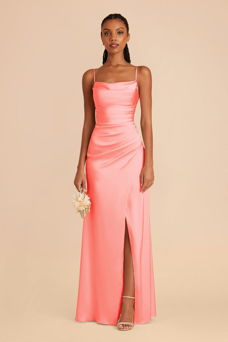Coral Pink Lydia Matte Satin Dress by Birdy Grey