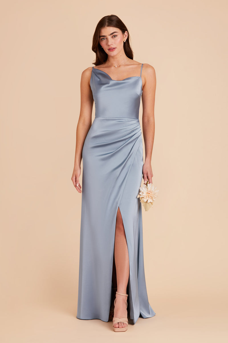 Dusty Blue Jennifer Matte Satin Dress by Birdy Grey