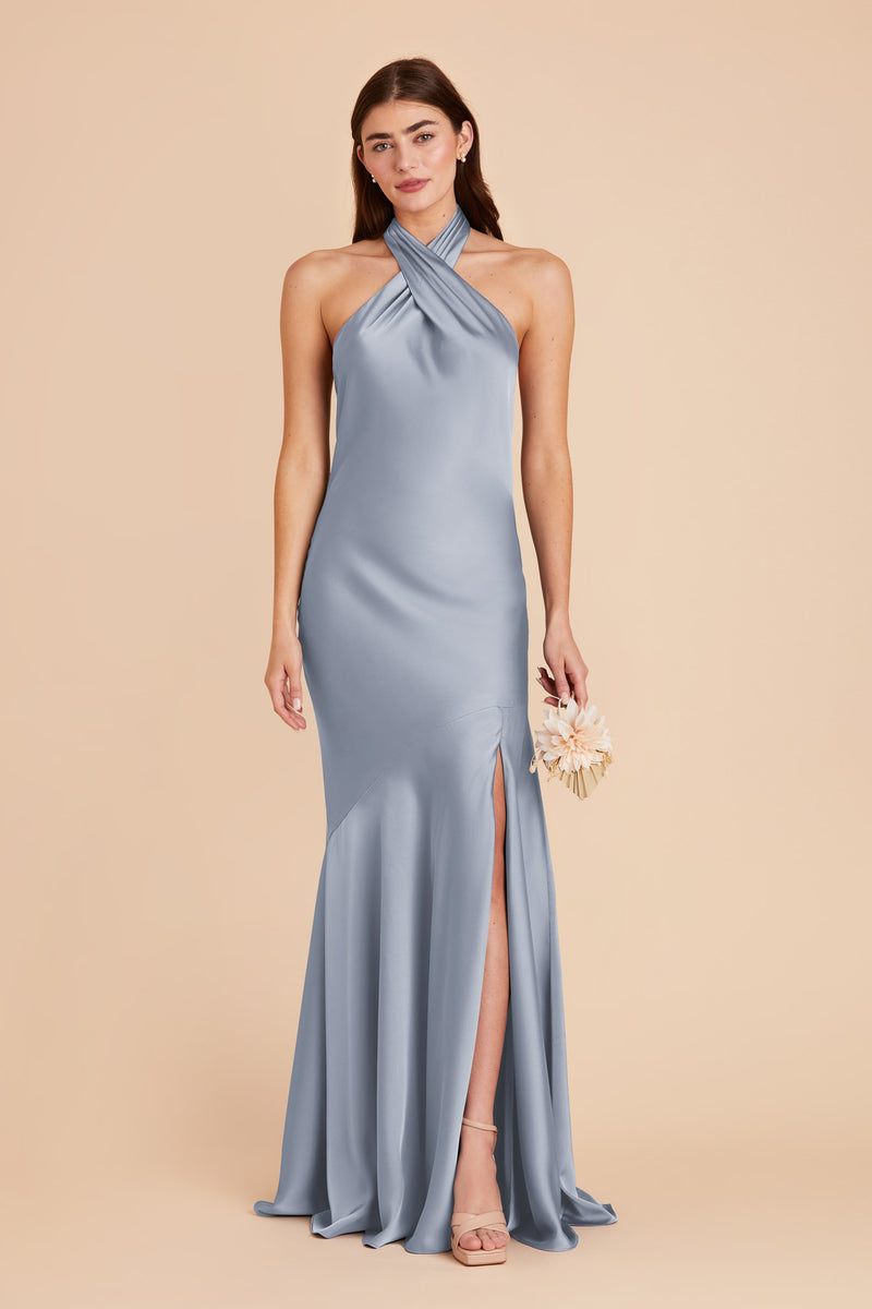 Dusty Blue Stephanie Matte Satin Dress by Birdy Grey