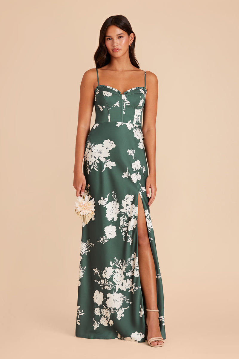 Eucalyptus Whimsical Blooms Jessica Matte Satin Dress by Birdy Grey
