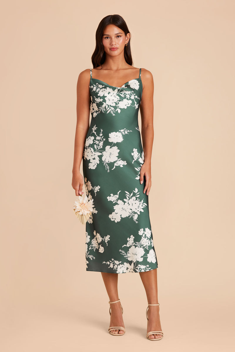  Eucalyptus Whimsical Blooms Lisa Matte Satin Midi Dress by Birdy Grey