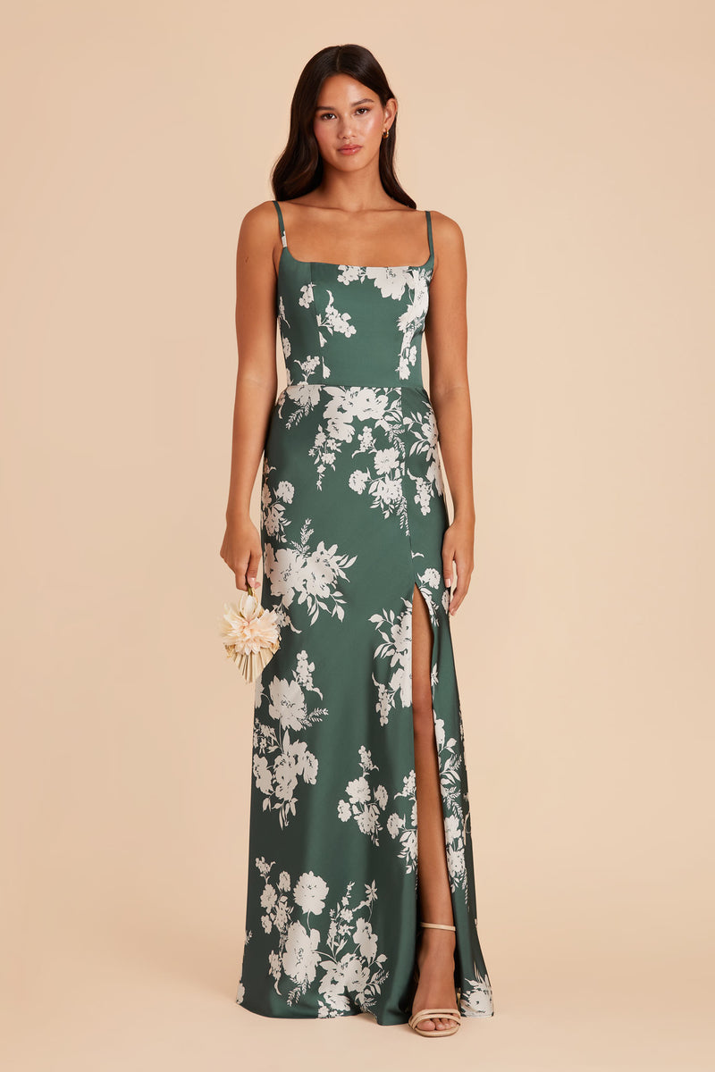 Eucalyptus Whimsical Blooms Mai Matte Satin Dress by Birdy Grey