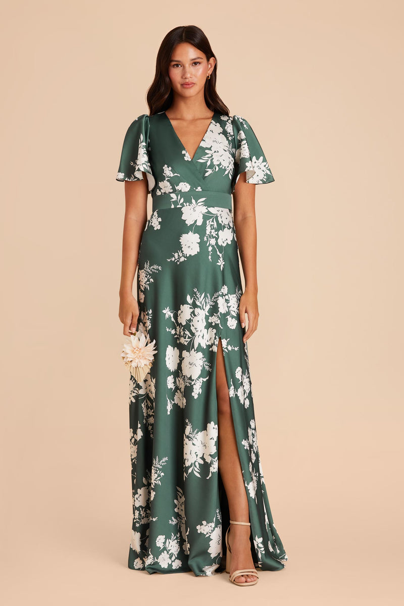 Eucalyptus Whimsical Blooms Marni Matte Satin Dress by Birdy Grey