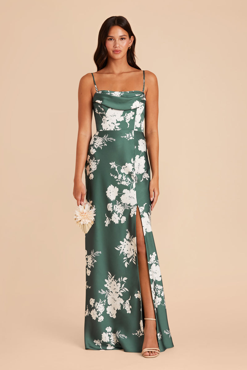 Eucalyptus Whimsical Blooms Mia Matte Satin Convertible Dress by Birdy Grey