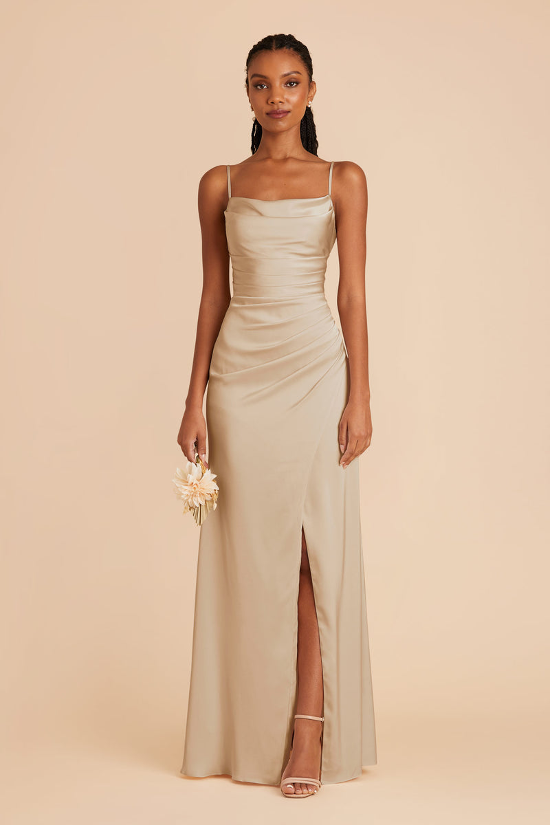 Neutral Champagne Lydia Matte Satin Dress by Birdy Grey