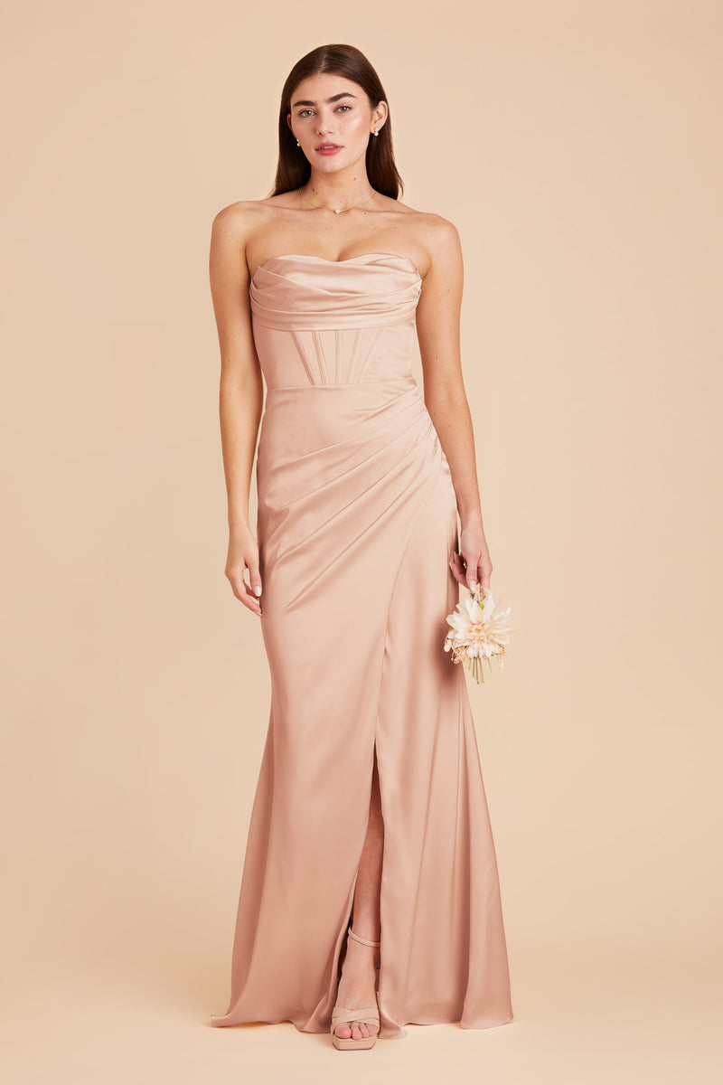 Rose Gold Carrie Matte Satin Dress by Birdy Grey