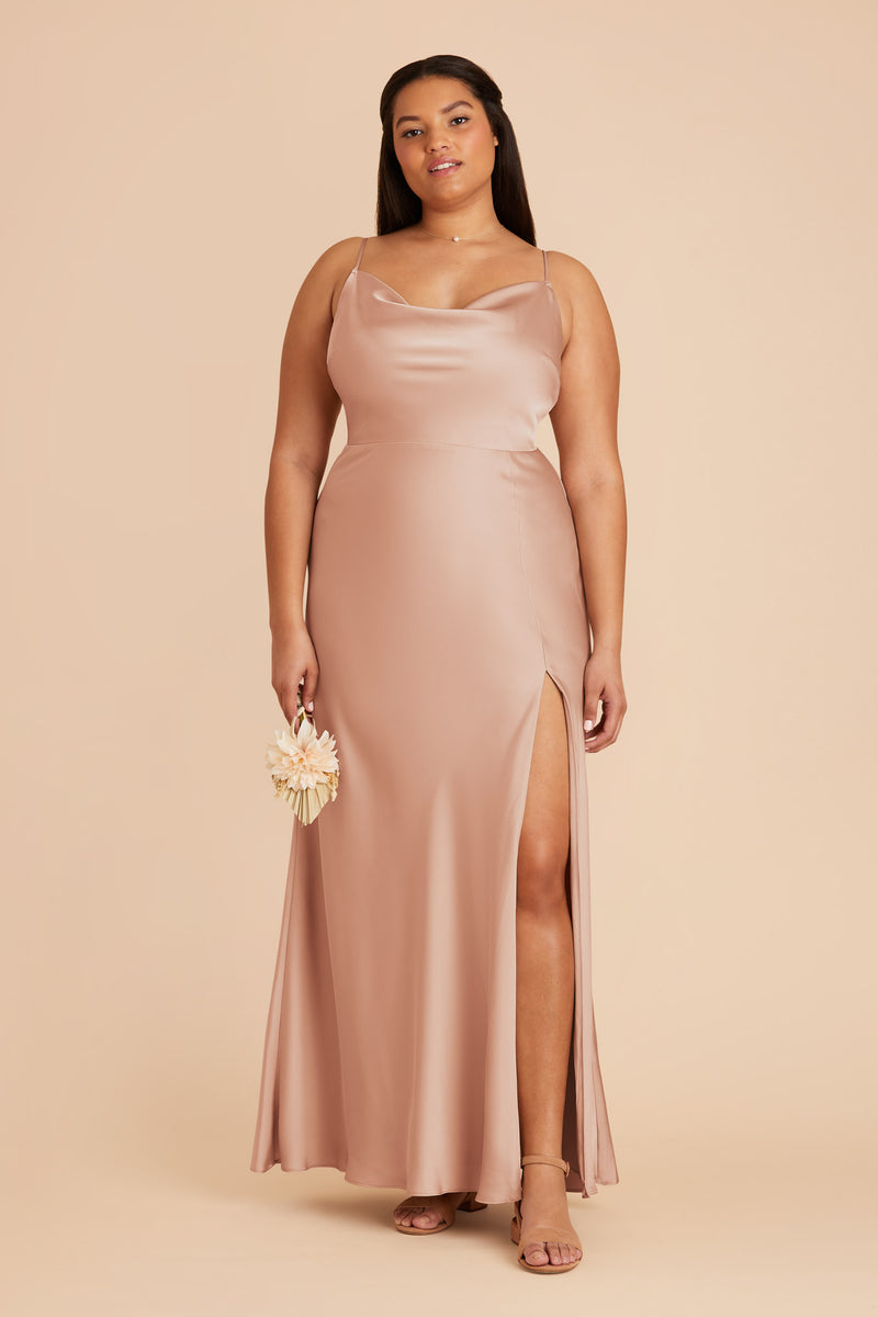 Rose Gold Lisa Long Matte Satin Dress by Birdy Grey