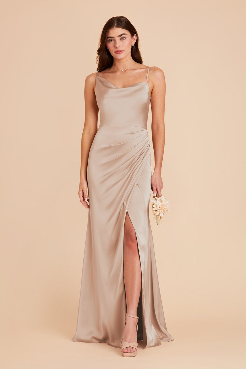 Taupe Jennifer Matte Satin Dress by Birdy Grey