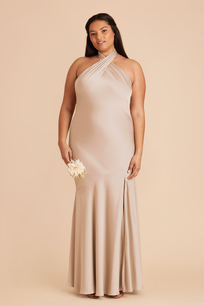 Taupe Stephanie Matte Satin Dress by Birdy Grey