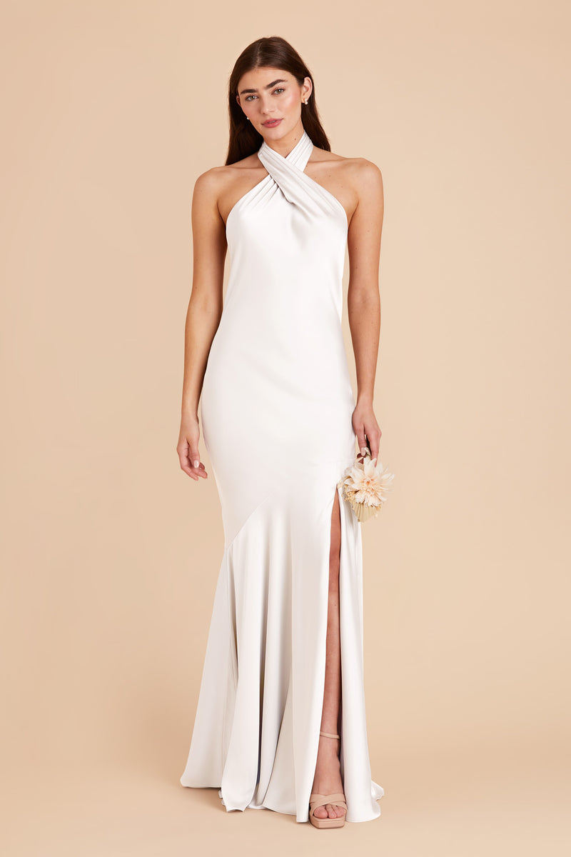 White Stephanie Matte Satin Dress by Birdy Grey